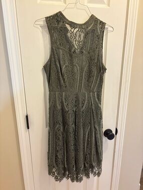 Altar'd State Moss Green Lace Fit-and-Flare Mini Dress